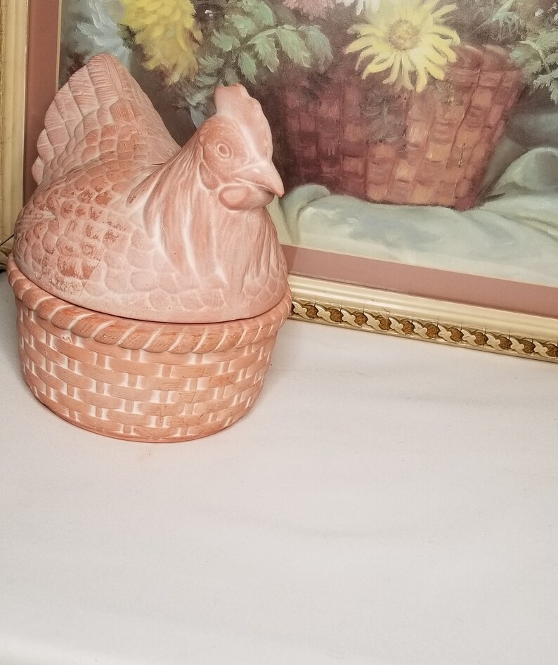 Vintage Hen on Basket; Terracotta Hen on Basket; TrinketCandy Dish