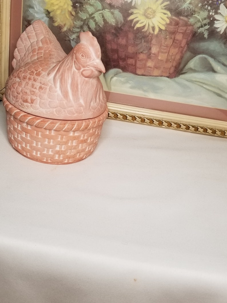 Vintage Hen on Basket; Terracotta Hen on Basket; TrinketCandy Dish