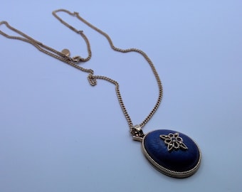 Vintage Avon Jewelry; Rare Avon Necklace; Avon Blue Necklace with Starburst and Iridescent Stone in Center