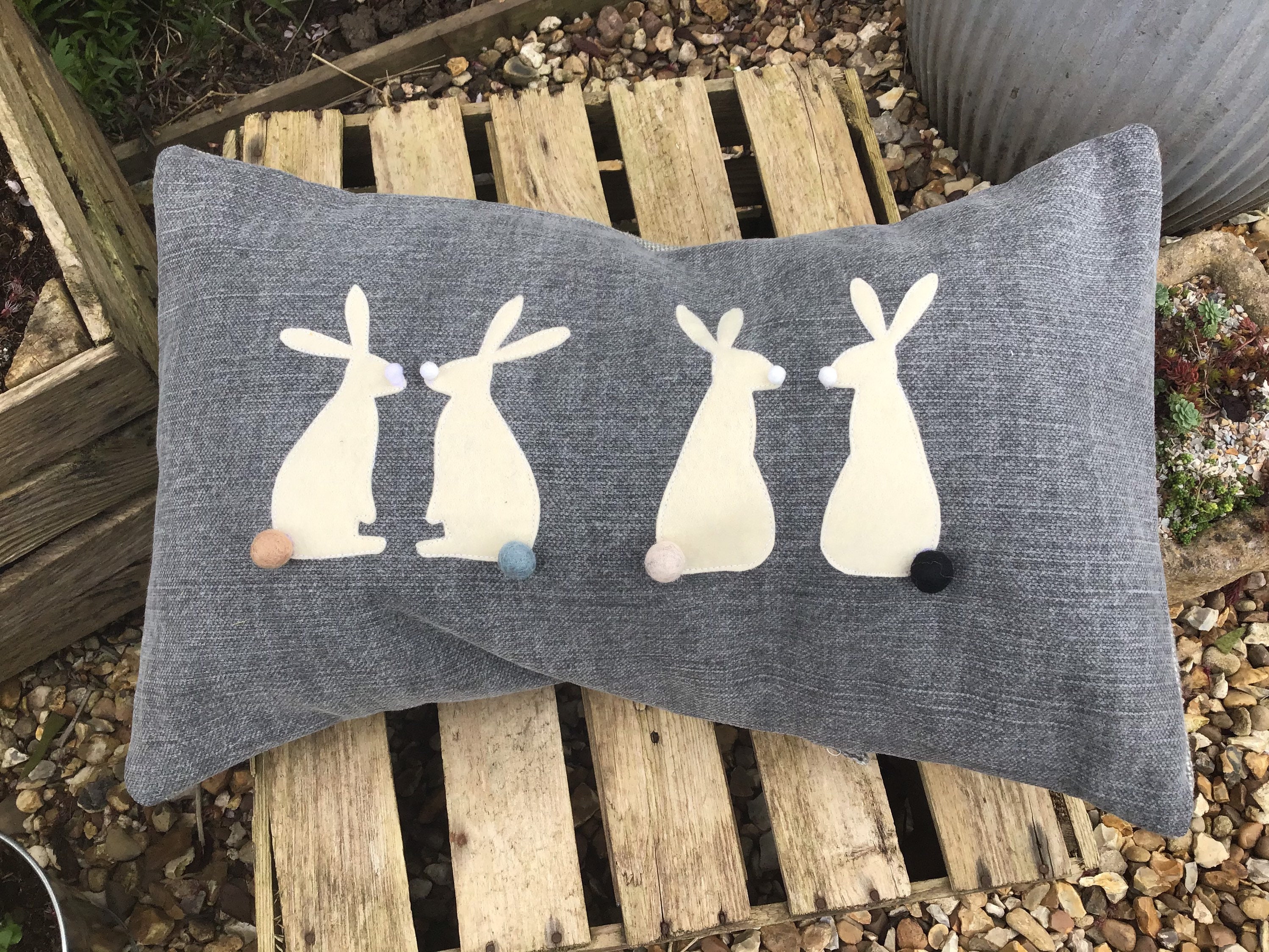 Spring Easter Bunny Cushion Easter Home Decor Bunnies Grey Etsy UK