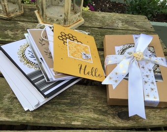 Handmade Set of 8 bee cards,  bee themed, notelets, bee cards, note cards, bee, any occasion card, blank card