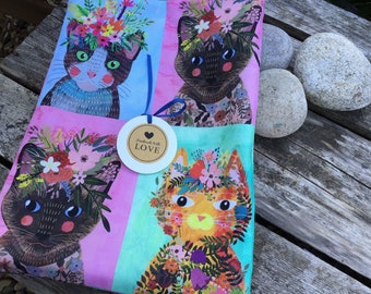 Book cover book lover gift book sleeve gift for student book pouch or cosy bespoke gift cute cats