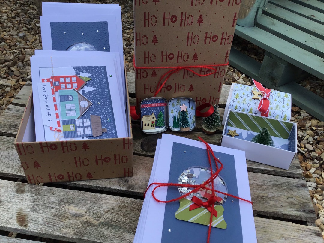 Set of Christmas Cards and Card in a Tin, Winter Christmas Cards