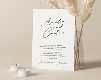 White Wedding Calligraphy Invitation Template, Modern Minimalist Wedding Invitation and RSVP Template Design, DIY Editable Template 02