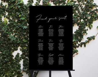 Black and White Calligraphy Wedding Seating Chart // Minimalist and Modern // DIY Editable Template 02