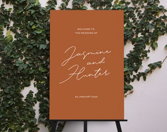 Burnt Orange Calligraphy Welcome Sign, Minimalist Wedding Welcome Sign Template, Instant Download, DIY Editable Template 07