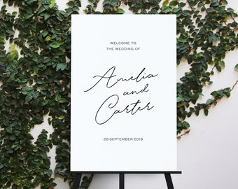 Calligraphy Wedding Welcome Sign // Black and White // Minimalist and Modern // DIY Editable Template 02