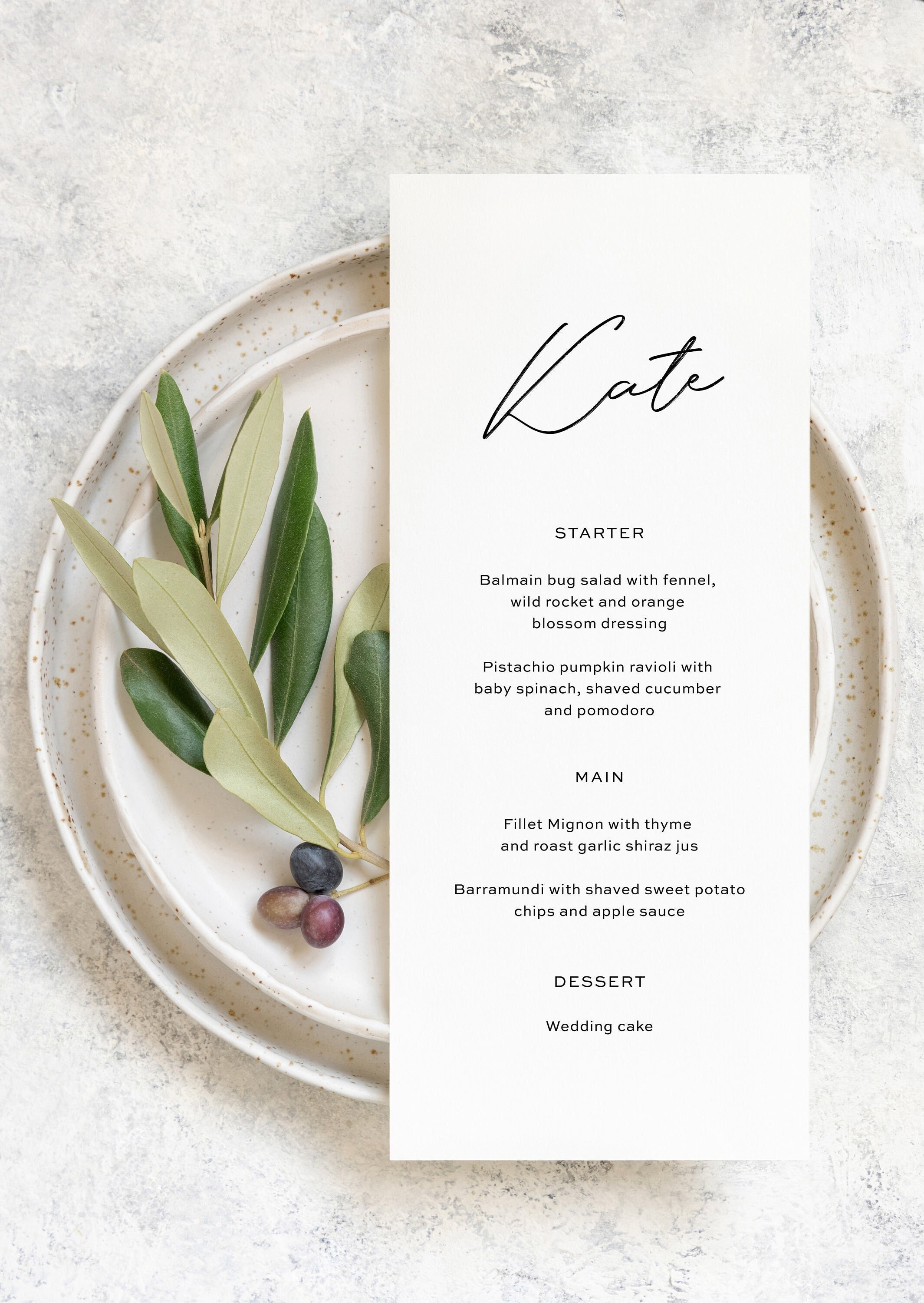 Black and White Calligraphy Wedding Menu Name Card, Modern and ...