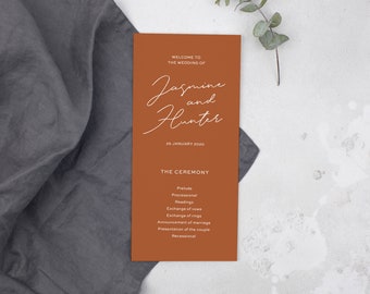 Burnt Orange Calligraphy Wedding Program, Printable Wedding Program, Downloadable Custom Program, DIY Editable Template 07