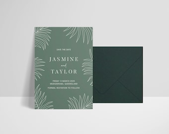 Polynesian inspired Save the Date // Modern Minimalist Wedding Invite // Printable Wedding Invitation // DIY Editable Template