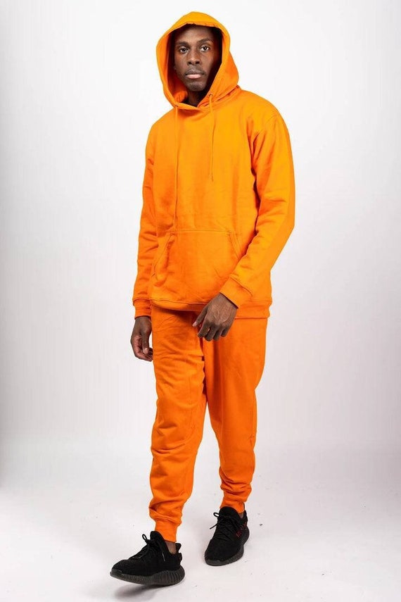 Mens Orange Sweatsuit Set Joggers & Hoodie Tracksuit Set Gift for