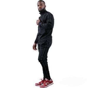 Unisex Black Plain Mens Or Womens reflective clothing tracksuit Joggers Set Sweatsuit