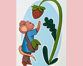 Cozy Cottagecore Mouse Print – 6x4 Animal Wall Art – Storybook-Inspired Illustration