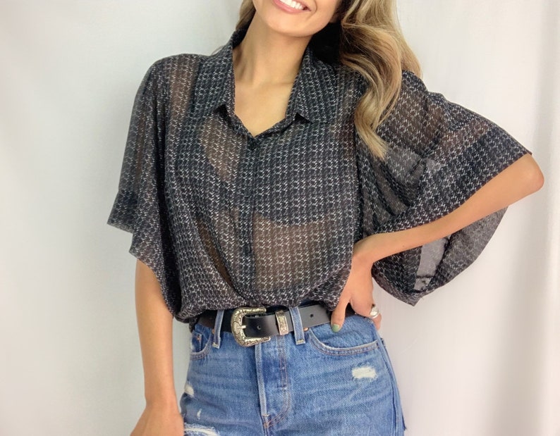 Worthington Vintage Sheer Blouse size XL fits well as oversized SML