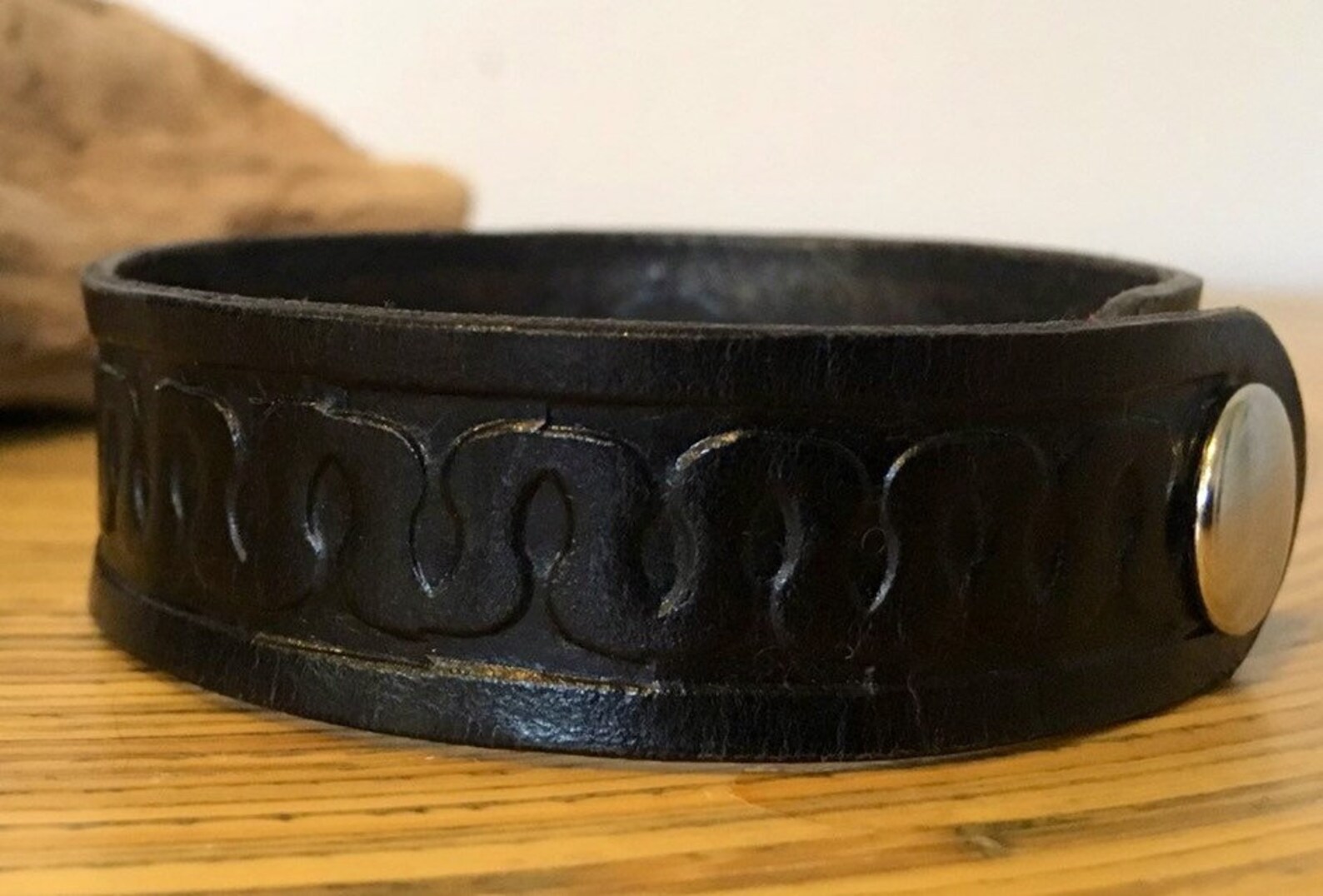 Black Leather Bracelet Cuff | Etsy
