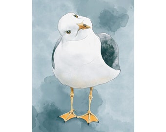 Large Curious Seagull Art Print/Seagull Watercolor/Seagull Art Print/Seagull Watercolor Print/Ocean Seagull Print/Cute Seagull Poster