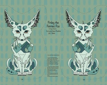 Finley the Fennec Fox Fabric Panel/DIY Cut and Sew Plushie-Pillow/Fat Quarter Panel printed to order/#078