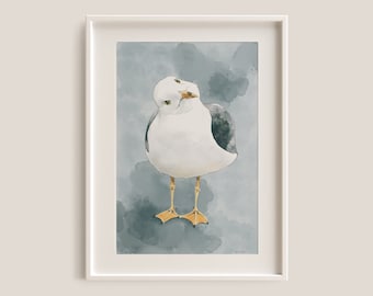 Curious Seagull Art Print/Seagull Watercolor Art/Seagull Art Print/Seagull Watercolor Art Print/Ocean Seagull Print/Cute Seagull Poster