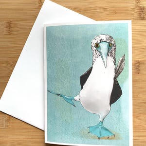 Carte de voeux pour oiseau fou à pattes bleues/Carte de correspondance d'oiseau originale/Intérieur vierge/Carte fantaisiste