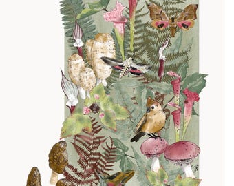 Mushroom Forest Greeting Card/Watercolor Art Print Notecards/Botanical Card/Blank Card