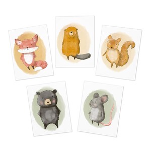 Woodland Animal Friends A by JAF Studio/Cartes de correspondance vierges/Cartes de voeux à motifs multiples (paquet de 5)