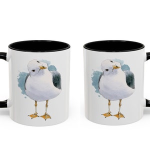 Curious Seagull Coffee Mug, Cute Seagull Mug, Bird Lover Gift Mug, Watercolor Seagull Print Ceramic Mug/11, 15oz