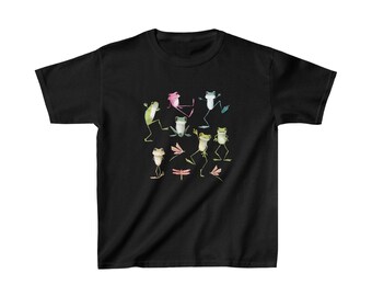 Joyful Frogs Kinder T-shirt / Kinder Heavy Cotton ™ T-Shirt / Aquarell Frösche Grafik T-Shirt / Kinder Mädchen Jungen Unisex Kleidung / lustiges Tier T-Shirt / springender Frosch