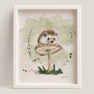 Little Hedgehog on Mushroom Print/Hedgehog Digital Downloadable/Cute Hedgehog Printable/Watercolor hedgehog Art/Digital Product Only/#2