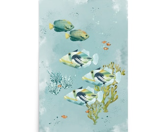 Triggerfish Watercolor Art Print, Teals & Greens, Unframed