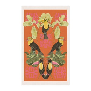 Tropical Bird Kitchen Towel/Toucan Tea Towel/Colorful Bird Gift Tea Towel/Toucans on Orange