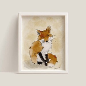 Smiling Fox Art Print/Downloadable print/hand drawn illustration/nursery art/Digital Item Only