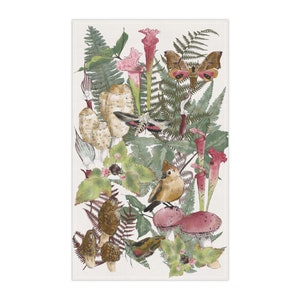 Mushroom Kitchen Towel/Woodland Botanical Art Tea Towel/Gift Cotton Tea Towel