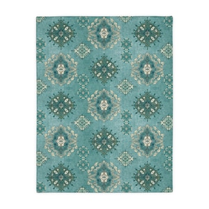 Teal Paisley Velveteen Microfiber Blanket, Paisley Vintage Design, Warm Cuddly Winter Gift, Two-Sided Print. Cozy Throw, Christmas Present