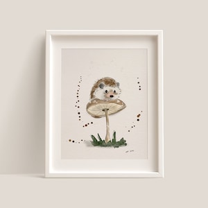 Little Hedgehog on Mushroom Print/Hedgehog Digital Download/Cute Hedgehog Printable/Digital Download Hedgehog/Download Only/#1