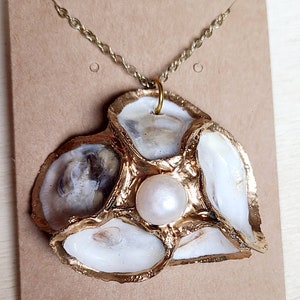 Gilded oyster shell flower necklace