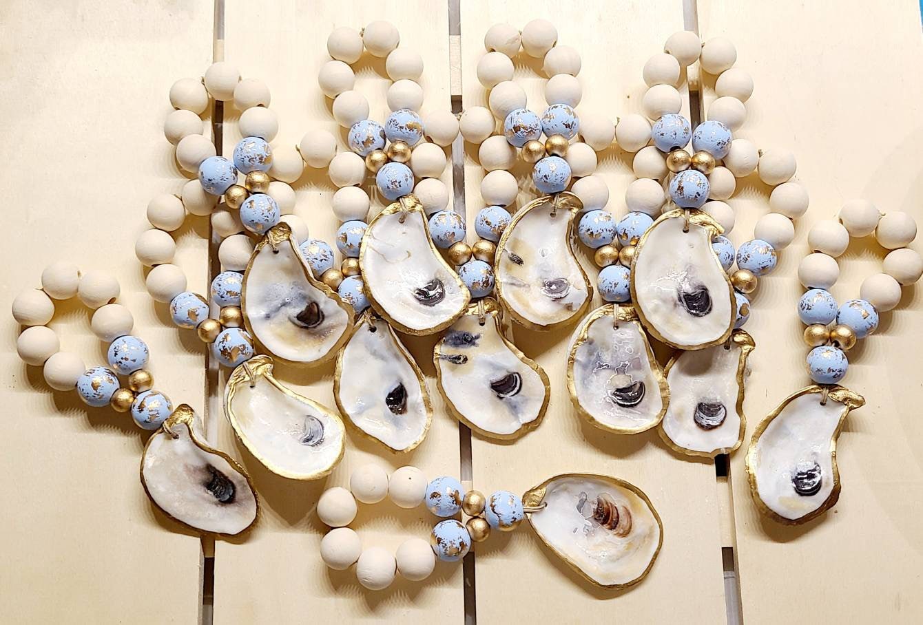Oyster shell napkin rings, napkin holder
