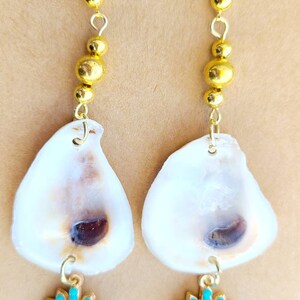 Oyster shell earrings, stud earrings,evil eye earrings