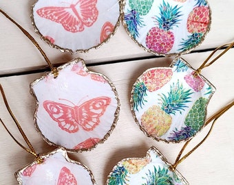 Set of 3 scallop shell ornaments, seashell ornaments
