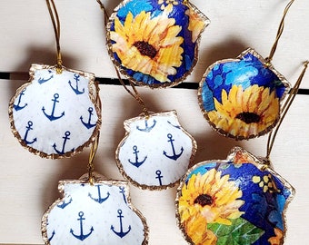Set of 3 scallop shell ornaments, seashell ornaments