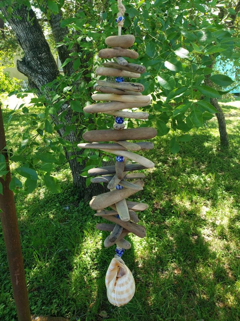 Driftwoodseashellglass bead mobile wind chime