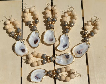Oyster shell napkin ring, napkin holder, ornament, blessing beads