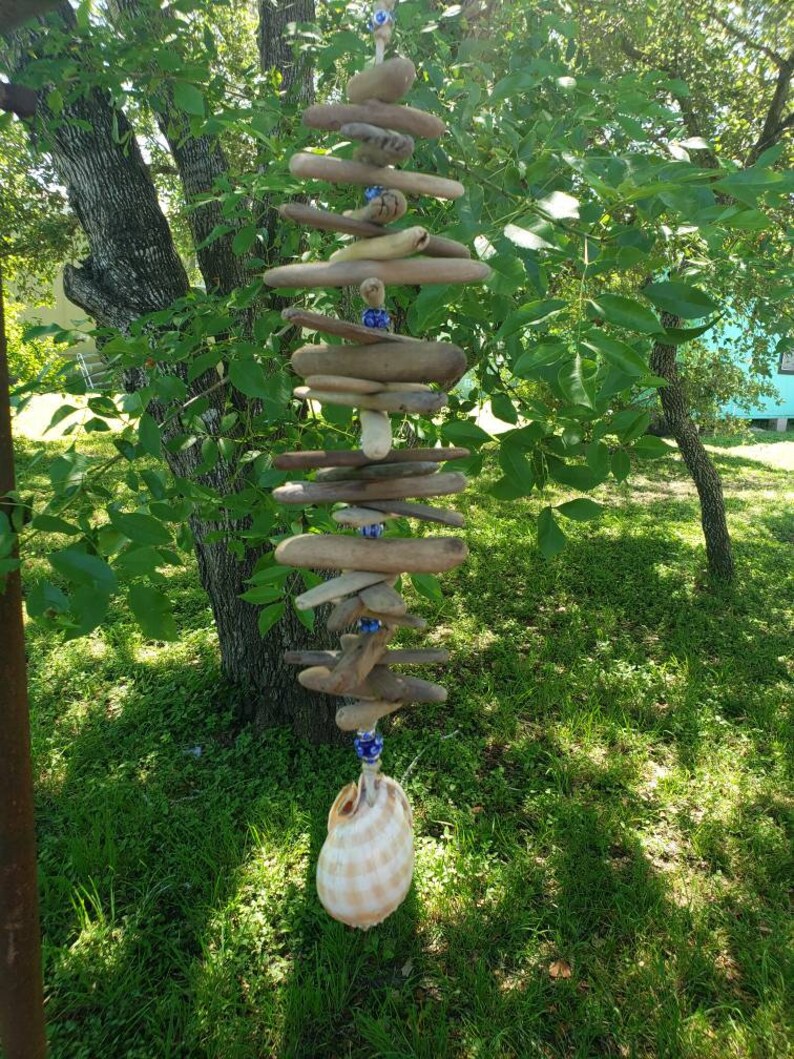 Driftwoodseashellglass bead mobile wind chime