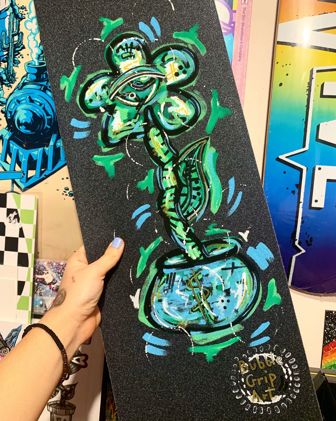 Funky Botanical Grip Art hand Drawn on Mob Griptape Etsy