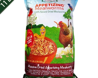 Appetizing Mealworms 11lbs-100% Non-GMO Dried Mealworms - High-Protein Meal Worm Treats -Perfect for Your Chickens!