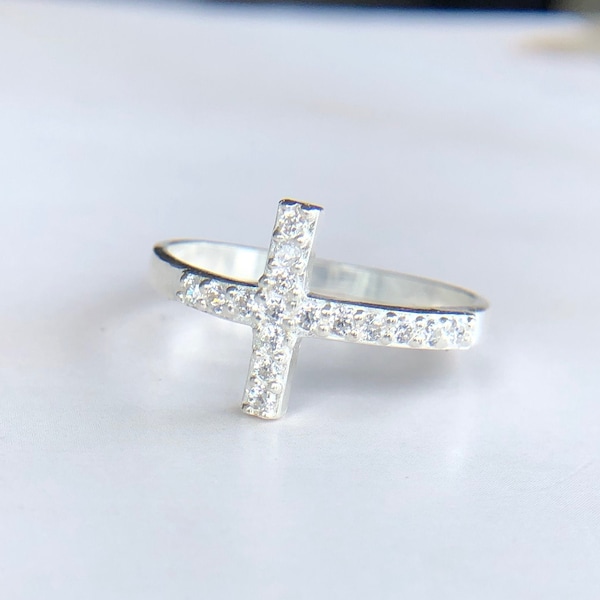Cross Ring, promise ring, purity ring, christian jewelry, sideways cross ring, celebrity style sideways cross ring, sterling silver cross