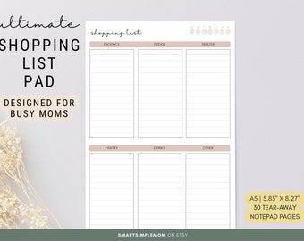 Grocery List Notepad: Shopping Memo Pad for Moms (30 Tear-Away Pages)
