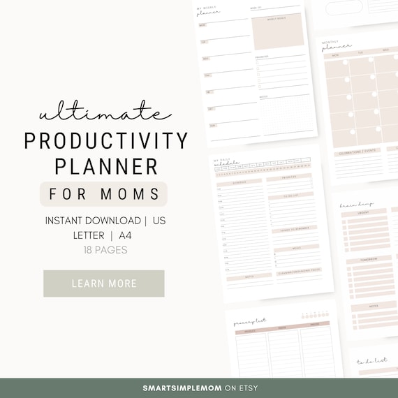 Mom Productivity Planner: Stay-at-Home Mom Organizer (Digital Download)