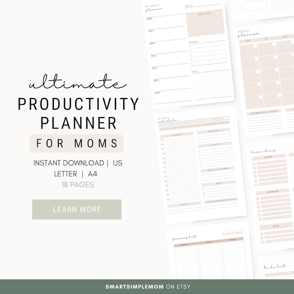 Mom Planner Stay at Home Mom Planner Printable Productivity Planner Printable Planner for Moms Digital Mom Planner Busy Mom Planner