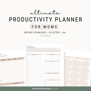 K&ouml;nnte beinhalten: Ein druckbarer Produktivit&auml;tsplaner f&uuml;r M&uuml;tter mit beigefarbenem Hintergrund. Der Planer enth&auml;lt einen Tagesplan, eine To-Do-Liste, einen Bereich f&uuml;r Priorit&auml;ten, Dinge, an die man sich erinnern sollte, und Mahlzeiten. Er enth&auml;lt auch einen Wochenkalender mit Kreisen f&uuml;r jeden Tag.