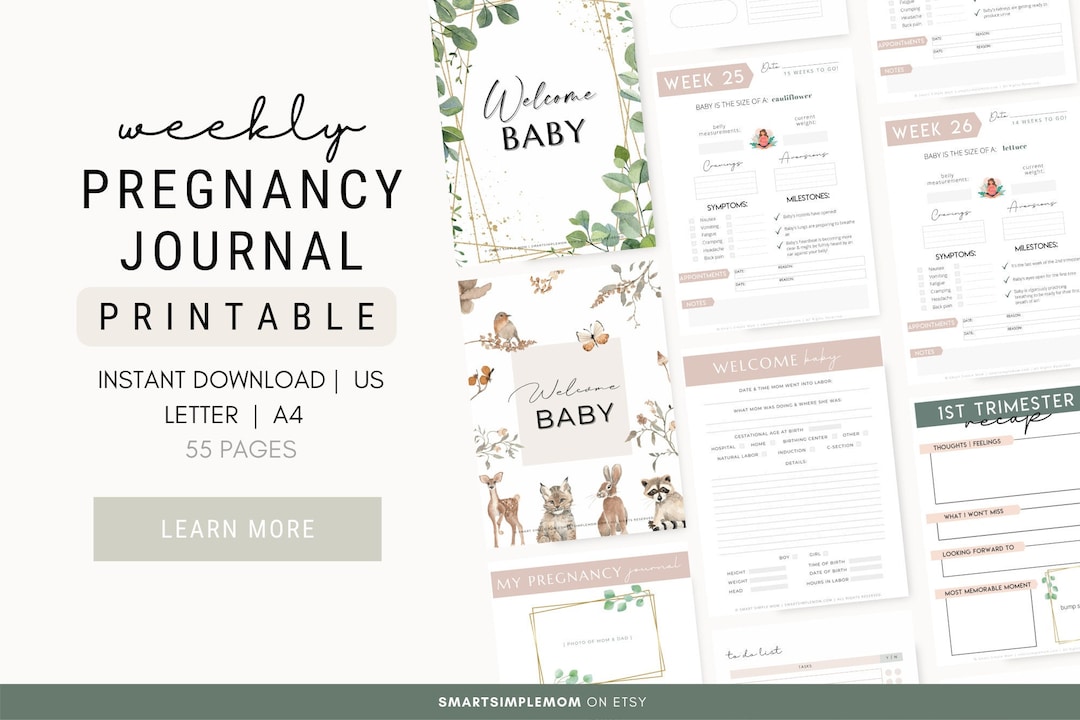 Weekly Pregnancy Journal Printable: Tracker, Planner, Milestones ...